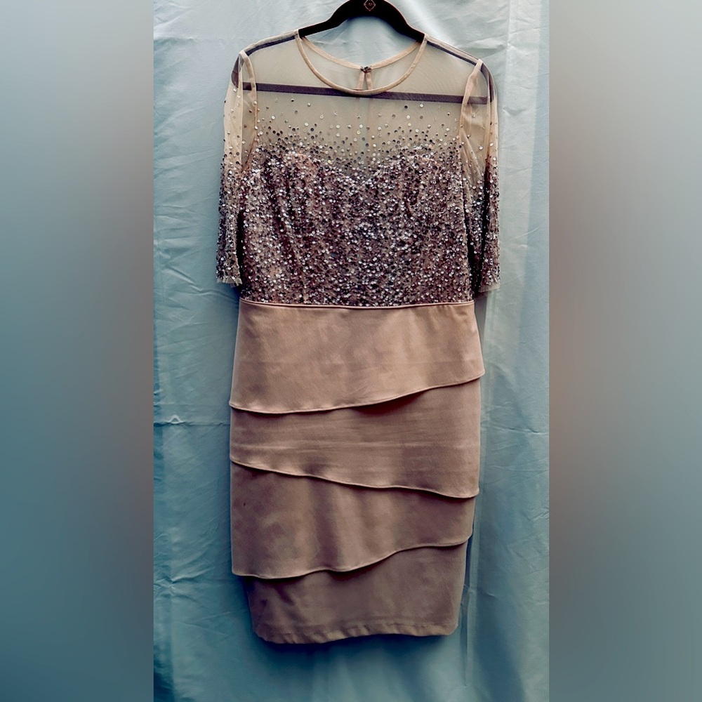 Adrianna Papell sequined dress, size 14 (runs small) in blush pink.